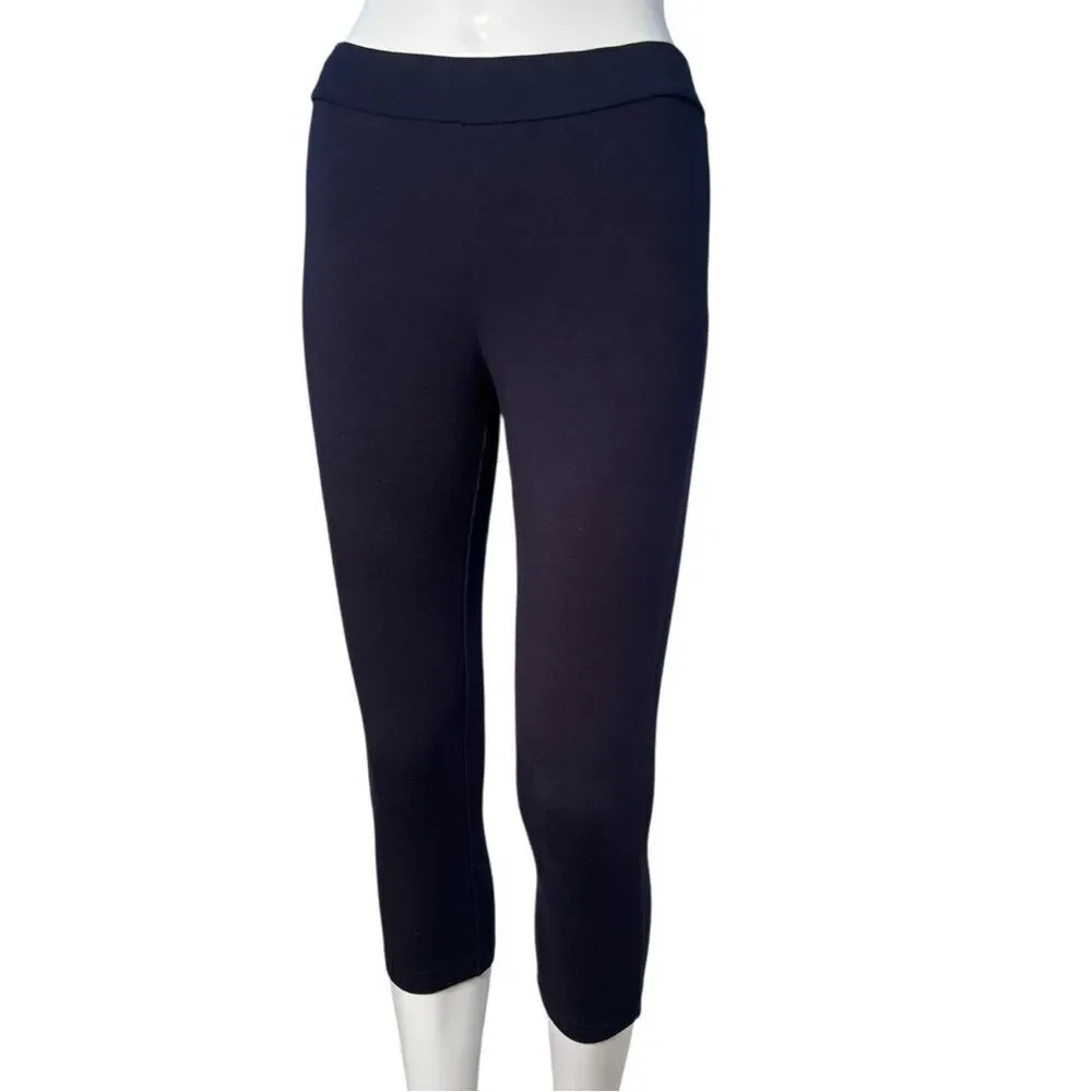 HUE Wide Waistband Blackout Cotton Cropped Leggings NWOT - Navy
